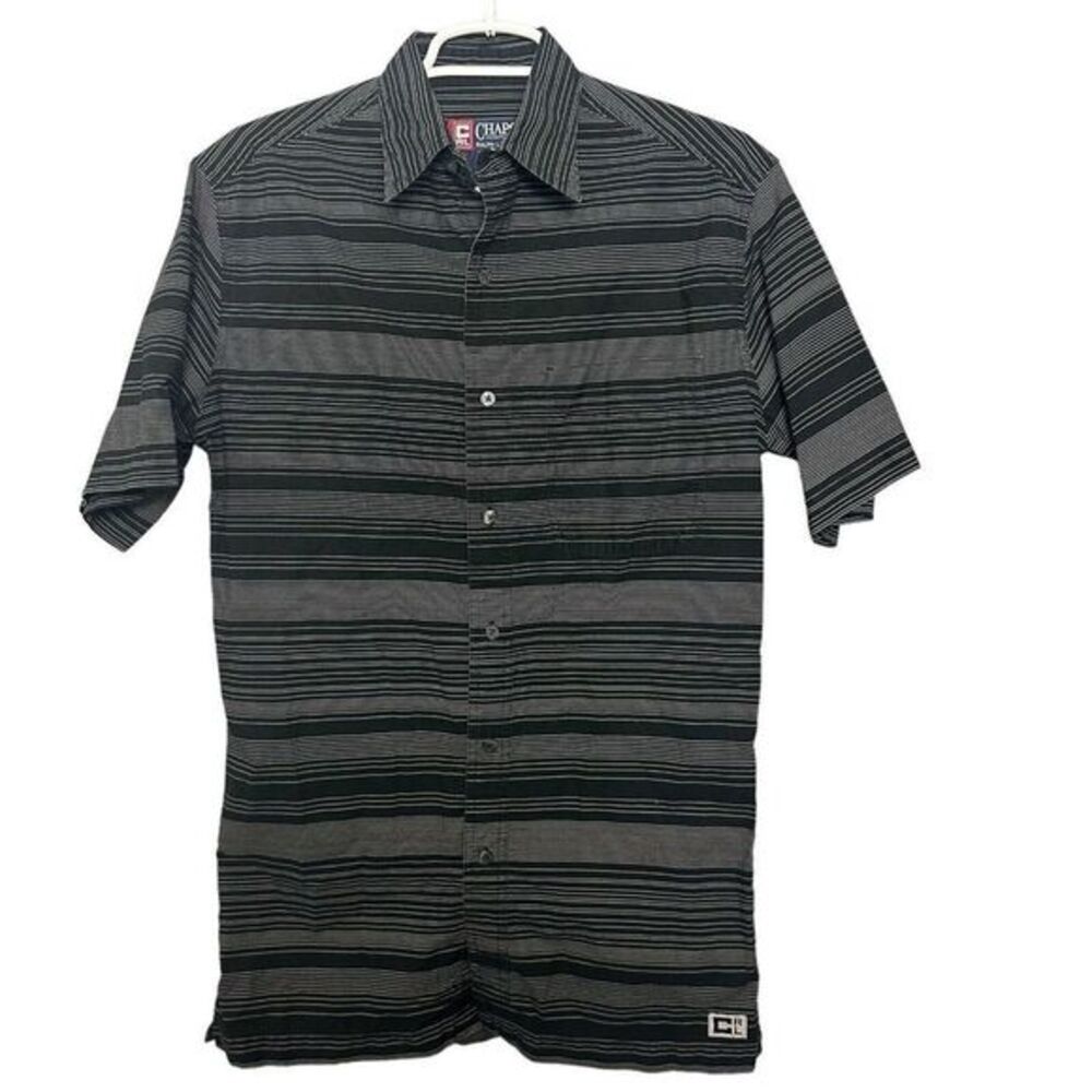 Chaps Ralph Lauren Button Down Shirt Mens Small Black Striped‎ Short Sleeve